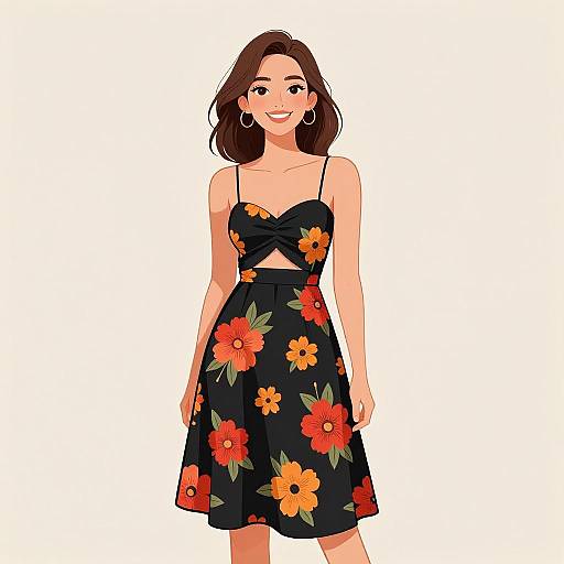 Smiling Woman in Floral Summer Dress