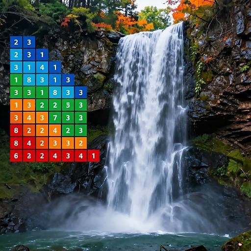 Waterfall with Autumn Risk Equation Grid