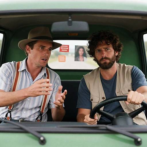 Two Men in a Green Truck