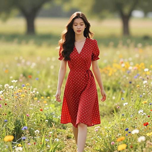 Graceful Woman in Sunlit Meadow