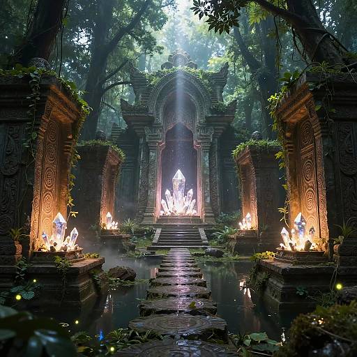 Dreamlike Cinematic Ruins in Enchanted Forest