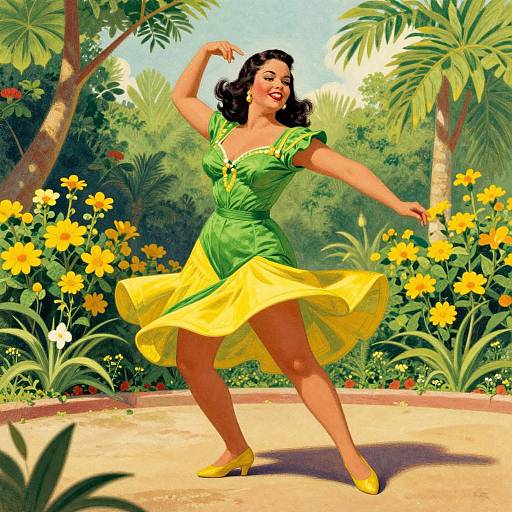 Vintage Cuban Woman Dancing Gracefully