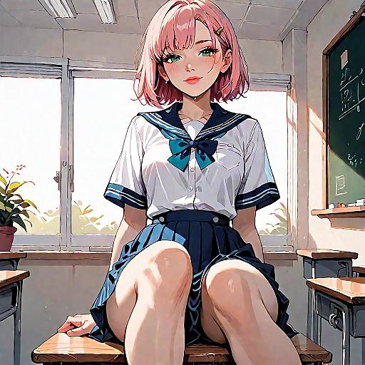 Smiling Schoolgirl in Classroom Summer Uniform