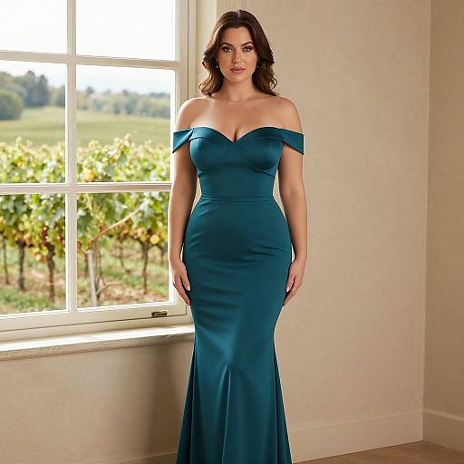 Elegant Curvy Woman in Teal Gown