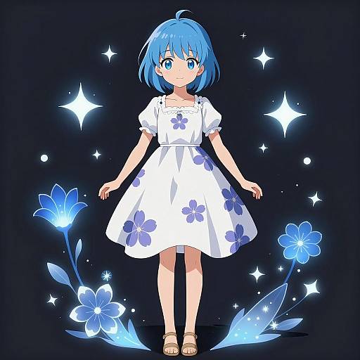 Enchanting Anime Girl with Magical Flora