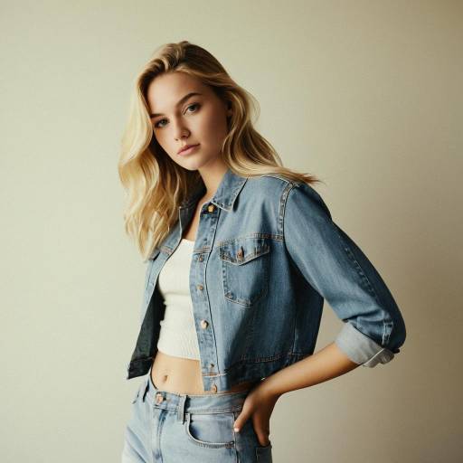 Young Blonde Woman in Denim Outfit