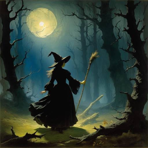 Dramatic Witch in Haunted Forest Clearing