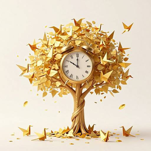 Clock-Tree with Golden Origami Birds