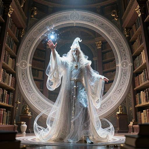 Hyper-Realistic Wizard in Ancient Library