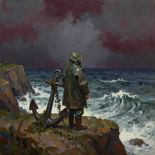 Expressionist Stormy Cliffside Fisherman