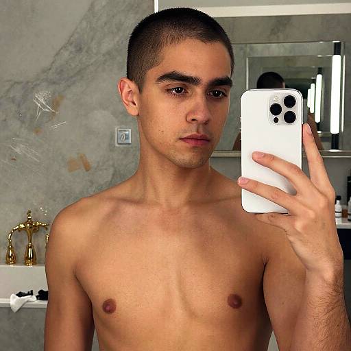 Photorealistic Mirror Selfie in Luxurious Bathroom