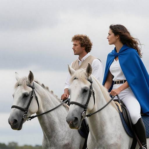 Couple Riding Horses Under Cloudy Sky