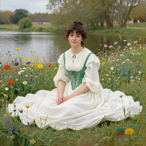 Victorian Woman Amidst Vibrant Wildflowers