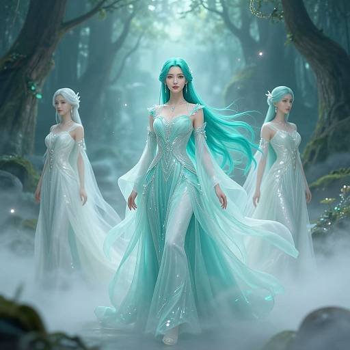 Turquoise-Haired Mystical Forest Characters
