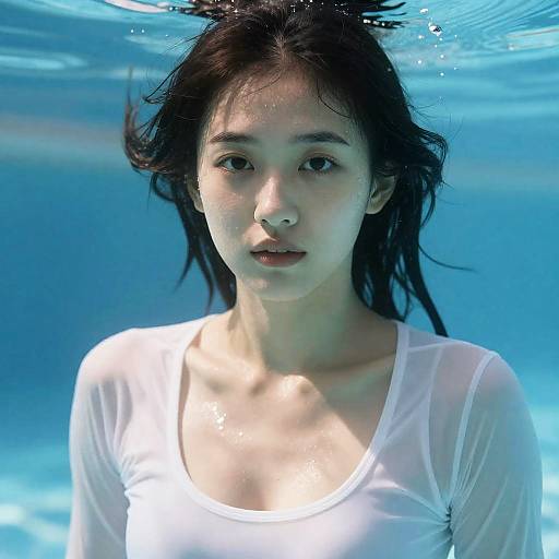 Realistic Underwater Portrait of Asian Girl