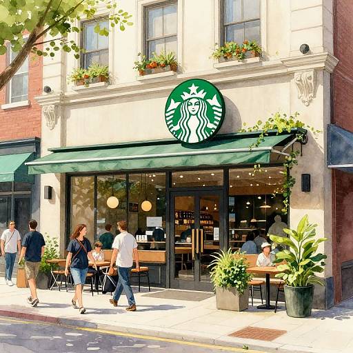 Starbucks-Inspired Café Exterior Scene