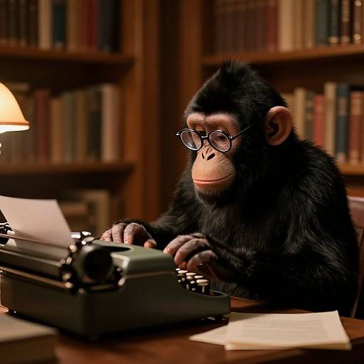 Whimsical Monkey Typing in Library