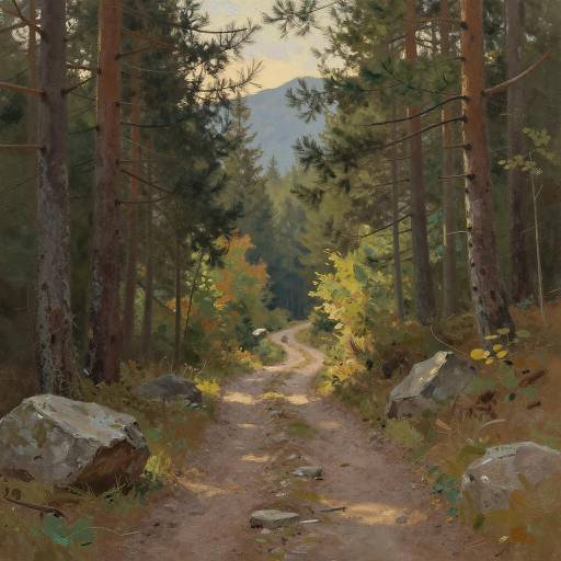 Serene Forest Path with Autumn Foliage