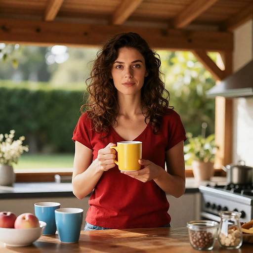 Sunny Outdoor Kitchen Scene with Woman