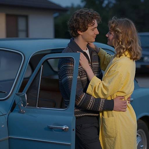 Intimate Embrace by Vintage Car at Night