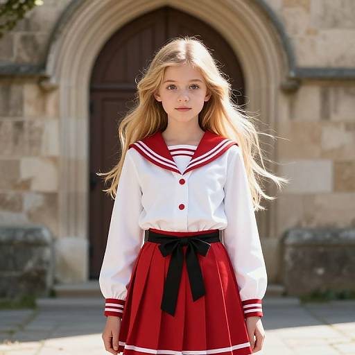 Blonde Schoolgirl by Stone Archway