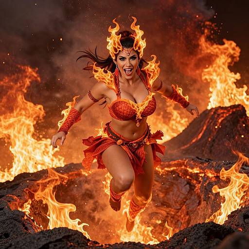 Fiery Goddess Leaping Through Volcano