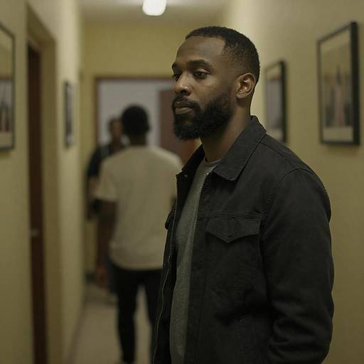 Mysterious Hallway with Bearded Man