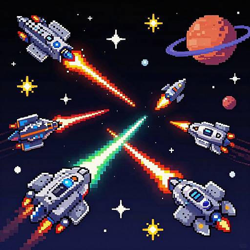 Epic Pixelated Space Battle Scene