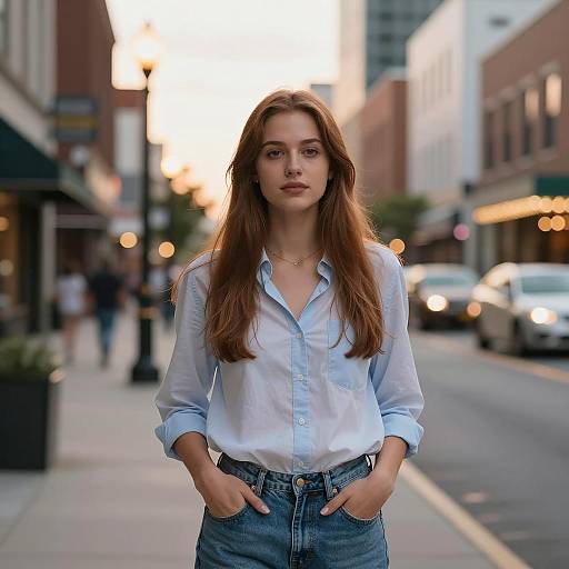 Confident Young Woman in Historic Downtown