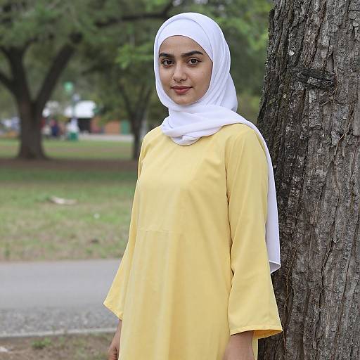 Young Woman in Hijab by Tree
