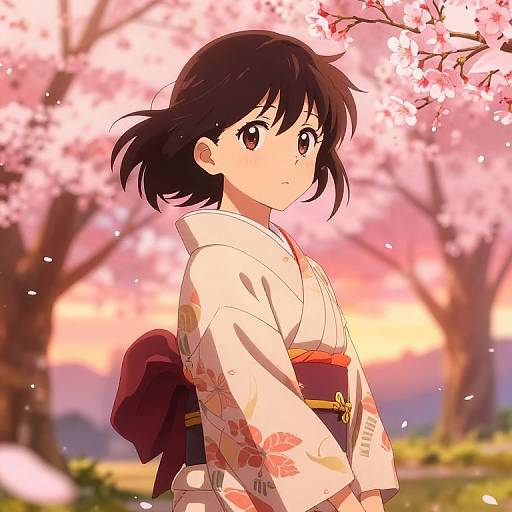Anime Girl in Cherry Blossom Garden