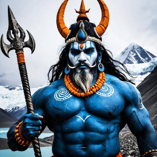 Blue Lord Mahakal with Trident on Kailash Glacier
