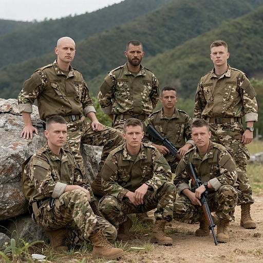 Group of Soldiers in Camouflage Uniforms Outdoors