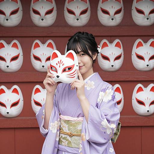 Elegant Asian Woman with Fox Mask