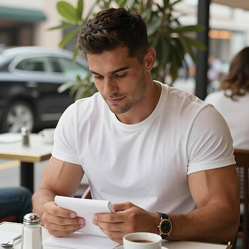 Casual Dining Scene with a Muscular Man
