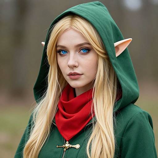 Blonde Elf in Green Hooded Outfit