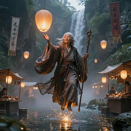 Elderly Sorceress at Floating Lantern Market