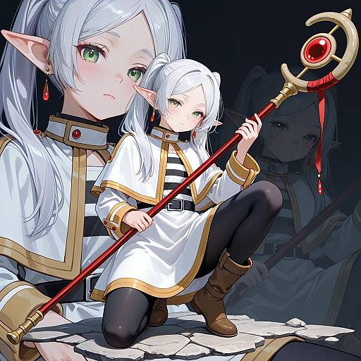 Full Body Twintail Frieren With Staff