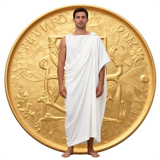 Man in White Toga with Gold Medallion