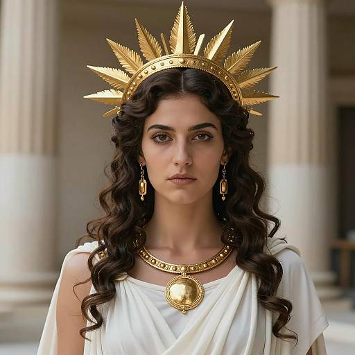Ancient Greek Goddess with Golden Sun Crown