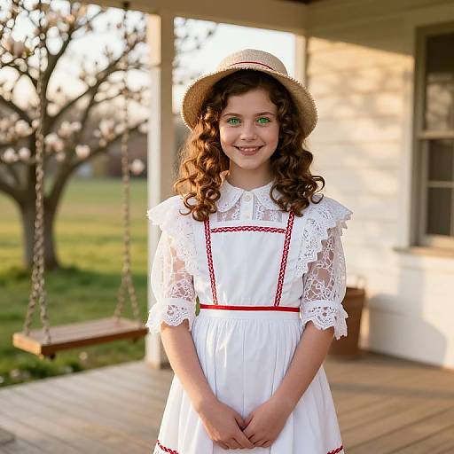 Cheerful 1930s Girl on Farmhouse Porch