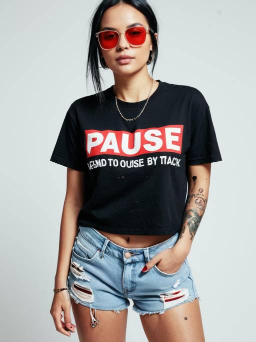 Young Woman in Casual Streetwear with Red Sunglasses