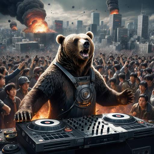 Bear DJ in Apocalyptic City Crowd