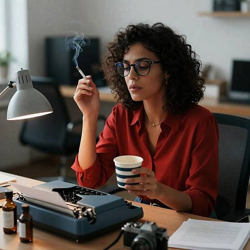Curly-Haired Woman in Office Setting