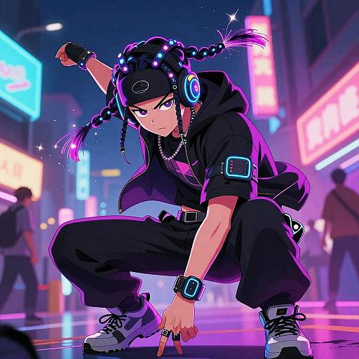 Neon Street Dancer with Fiber-Optic Braids