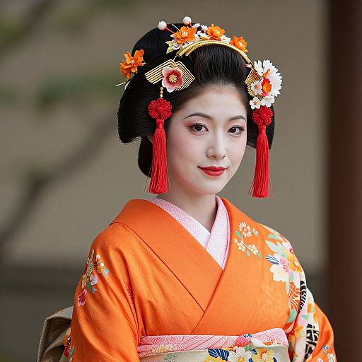 Elegant Woman in Vibrant Kihachijo Kimono