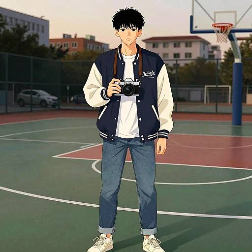 Teen Manga Boy with Vintage Camera