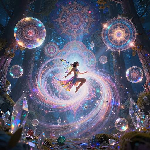 Psychedelic Ethereal Fairy in Crystal Forest