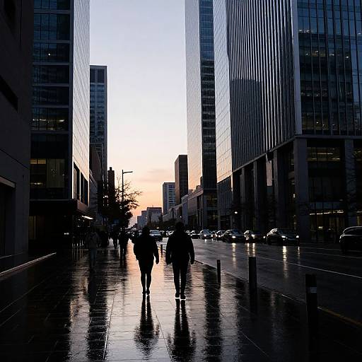 Twilight Reflections on Urban Street