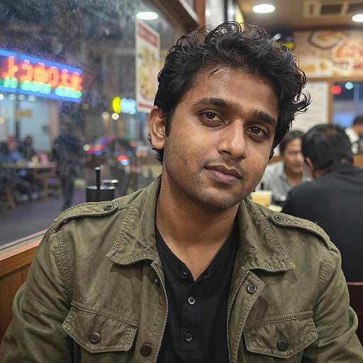 Neon Ramen Selfie - South Asian Man